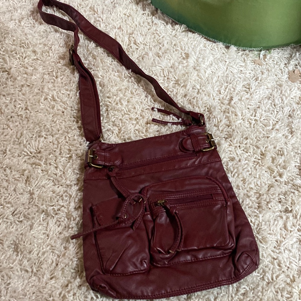 Crossbody /Shoulder Bag adjustable strap multi pockets Deep Maroon